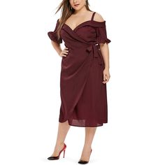 Plus Size Cold Shoulder Midi Wrap Dress - Red Wine - 5427411914 - Women's Clothing, Plus Size Women's Clothing  #PlusSizeWomensClothing #Women's #Clothing # #Plus #Size #Women's #Clothing Casual Dresses With Sleeves, Neck Wrap Dress, Cheap Dresses Casual, Plus Size Party Dresses, Casual White Dress, Midi Wrap Dress, Dress Wrap, Straight Dress, Trendy Plus Size Clothing