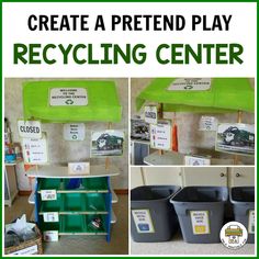 the recycling center is filled with plastic bins and other items to help people recycle