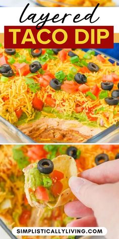 layered taco dip Layered Refried Bean Dip, Taco Bean Dip, Homemade Bean Dip, Seven Layer Taco Dip, Mexican Dip Recipes, Taco Dip Easy, Refried Bean Dip, Layered Taco, Taco Dip Recipe