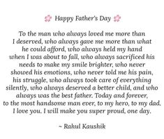 a poem written in pink and white with the words happy father's day on it