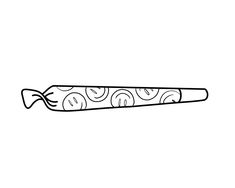 a black and white line drawing of a rolling doughnut on a roll with toppings