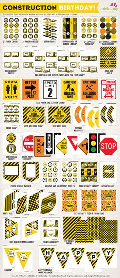 a poster with different types of construction signs