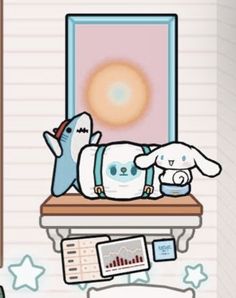 a cartoon character sleeping on a window sill with a cat and dog in it