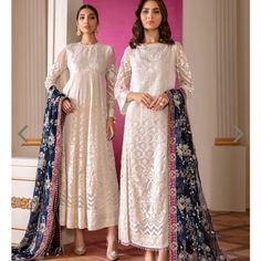 Brand New Never Worn Size Medium To Large. Gorgeous Dress ! Comes With Lining And Dupatta White Unstitched Maxi Dress, Elegant Unstitched White Dress, Elegant White Georgette Dress, White Georgette Formal Dress, Formal White Georgette Dress, White Formal Dresses With Dupatta, Elegant White Dress With Dupatta, Chic Wedding Dress For Eid, White Dress With Dupatta For Spring