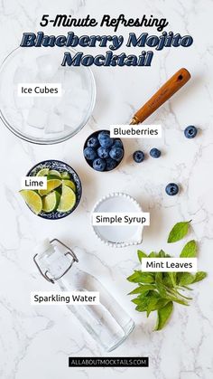 the ingredients for blueberry mojitta are shown