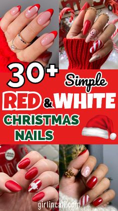 You'll find 30+ simple red and white Christmas acrylic nails here. These classy nail art designs for 2023 include long, short, almond and coffin shape, stiletto and square nails. Check out these X-mas ornament ideas and design stickers, such as snowflakes, Christmas trees, Santas, reindeer and grinch. Nail gel and polish includes red and white, red and green, pink, blue and white, gold and silver colors. Check out cute and easy tips for french (manicure) tip, matte, ombre and dip painting. White Christmas Acrylic Nails, Red And White Christmas Nails, Christmas Acrylic Nails, White Christmas Nails, Red And White Nails, Santa Nails, Classy Nail, Red Christmas Nails, Red And White Christmas