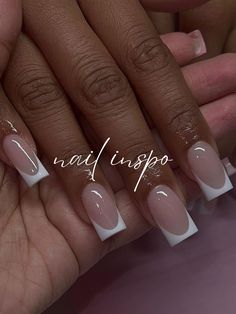 French Tip Clear Base, Short Blue French Tip Acrylic Nails, Dipping Powder French Tip Nails, Square French Tip Acrylic Nails Design Short, Basic White French Tip Nails, Soft White French Tip Nails, Soft French Tip Nails, White On White French Manicure, Deep French Tip