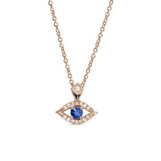 Our evil eye necklace exhibits a classic symbol that pushes away evil eyes and attracts positive energy. It is a historical symbol and has been worn by people for centuries. This necklace is ornate with a magnificent sapphire stone in the center and is accompanied by shimmering white diamonds around the eye. **Due to the nature of the natural Sapphire the color may vary** All features can be customized! please contact us if you wish to make changes, we love making custom designs. All of our jewelry is carefully handmade in our atelier *HC diamond are all conflict free diamonds To order by phone click here>> +972-3-9477007 Yellow Gold Eye Necklaces With Diamond Eyes, Spiritual Pendant Necklace With Diamond Eyes, Amulet Style Pendant Necklace With Diamond Eyes, Luxury Evil Eye Necklace Gift, Diamond Evil Eye Pendant Necklace, Elegant Evil Eye Necklace, Elegant Evil Eye Pendant Jewelry, Fine Jewelry Evil Eye Necklace, Elegant 14k Gold Evil Eye Necklace