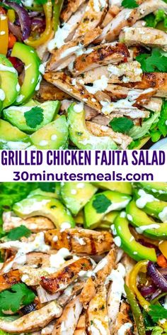 grilled chicken fajita salad with avocado and tomatoes