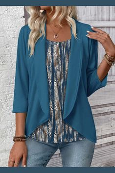 ROTITA Leopard Peacock Blue Square Neck Fake Two Piece Twinset Elegant Dresses Plus Size, Coachella Looks, Makeup Advice, Feminine Top, Plus Size Swim, Ageless Style, Cosmetic Products, Blue Square, Peacock Blue