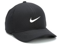 Keep your head cool all summer long wearing the Nike® Arobill Fitted Cap! This fitted baseball cap has a curved bill design and Dri-FIT construction to help wick moisture away from your skin to keep you cooler. Breathable Dri-FIT construction,Sweatband for added comfort,Curved bill cap design,2 1/2 inch bill,Vent ports for added comfort,Nike® branding details,One size fits most | Nike Arobill Fitted Cap in Black/White Adjustable Nike Baseball Cap, Nike Baseball Cap With Curved Brim For Sports, Nike Baseball Cap With Curved Visor For Outdoor, Nike Curved Brim Baseball Cap For Sports, Sporty Adjustable Nike Trucker Hat, Nike Breathable Baseball Cap With Curved Brim, Nike Outdoor Baseball Cap With Curved Brim, Nike Curved Brim Baseball Cap For Outdoor, Nike Outdoor Hat With Curved Visor