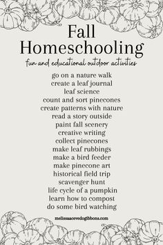 the fall homeschooling poem is shown in black and white