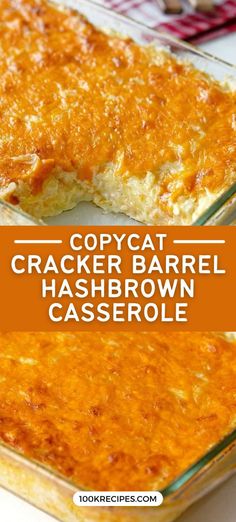 copycat cracker barrel hashbrown casserole in a glass baking dish