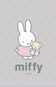 a cartoon bunny holding a teddy bear with the word miffy on it