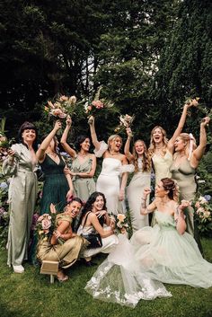 Wyresdale Park wedding with green wedding theme as the bridesmaids all wear mismatched green bridesmaid dresses Mixed Matched Bridesmaids Green, Green Mismatch Bridesmaid Dresses, Multiple Green Bridesmaid Dresses, Pale Green Bridesmaid Dresses, Mismatched Bridesmaid Dresses Summer, Mismatched Bridesmaid Dresses Green, Mixed Green Bridesmaid Dresses, Green Mismatched Bridesmaid Dresses