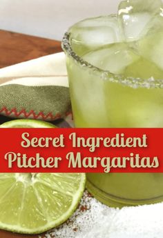 the secret ingredient pitcher margaritas are made with lime juice and sugar, then topped with salt