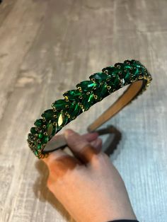 Emerald gem headband  Perfect for any occasion  Giving the hair a touch of glam  Maybe for a party  Christmas due  Birthdays  Special Occasions  Weddings  Date night  Made on a comfortable band with gems that catch the light beautifully Gem Headband, Hairband Wedding, Wedding Hairband, Emerald Gem, Turban Headbands, Hair A, Hair Accessories Headbands, Date Night, Dark Green