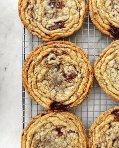 chocolate chip cookies cooling on a wire rack