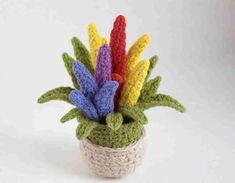 a crochet potted plant with multicolored flowers in it on a white background