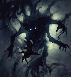 an illustration of a creepy creature in the dark