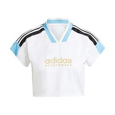 (WMNS) adidas Tiro Cut 3-Stripes Crop Jersey 'White Blue' IZ2083 Fame Clothes, Virgo Rising, Dress Reference, Lit Outfits, Best Friend Outfits, Adidas Crop, Limited Edition Sneakers, Sports Sneakers, Tumblr Fashion