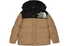 Gucci x The North Face Womens GG Padded Jacket Black Ebony Beige - SS21 North Face X Gucci, Gucci Jacket, Gg Monogram, Gucci Logo, Puffer Jacket Women, Padded Coat, Gucci Men, North Face Women, Padded Jacket