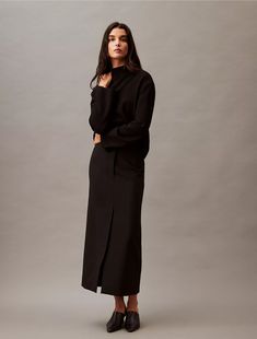 Structured Stretch Skirt | Calvin Klein Fitted Maxi Skirt For Fall Workwear, Modern Asymmetrical Pencil Skirt For Workwear, Modern Asymmetrical Pencil Skirt For Work, High Waist Skirt With Split Design For Work, Chic Evening Pencil Skirt For Fall, Chic Fall Evening Pencil Skirt, Split Design Pencil Skirt For Work, Chic Stretch Skirt For Office, Versatile Flowy Skirt For Work