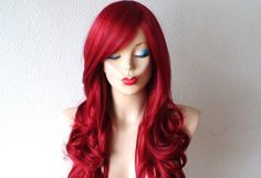 Wine red wig. Long red hair wig. Deep Red long curly by kekeshop Red Hair Wig, Wine Red Wig, Red Curly Wig, Red Bob Hair, Side Bangs Hairstyles, Natural Red Hair, Red Wig, Long Curly Wig, Hair Styles 2014