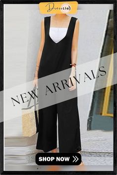 Solid Backless Sleeveless Casual Jumpsuit Black Sleeveless Solid Jumpsuit, Sleeveless Black Jumpsuit, Jumpsuits And Romper, Casual Jumpsuit, Jumpsuit Fashion, Jumpsuit Romper, Jumpsuit, Shop Now, Rompers