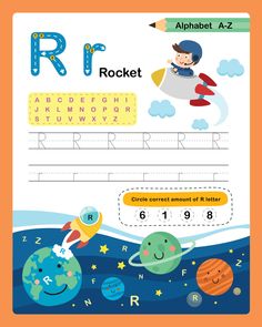 the letter r is for rocket worksheet with an image of planets and stars