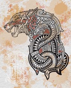 Рисунок Скандинавского орнамента татуировки на руку волк Cool Animal Tattoos, Celtic Animals, Celtic Tattoo Designs, Scandinavian Tattoo, Viking Tattoo Symbol, Viking Tattoo Sleeve, Vikings Tattoo, Animal Tattoo Ideas