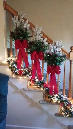 christmas decorations on the banisters and stairs