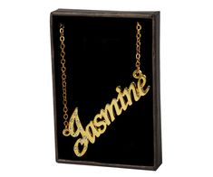 Exceptionally high quality product at an amazing price!  Adjustable chain ranging from 16-19 inches in length. The thickness of the necklace is 2mm, which is more than double the thickness of other name necklaces.  The weight of the necklace is between 8g and 13g depending on the length of the name. The pendant has an approximate height of 17mm and the width is dependent on how many letters are in the name, and ranges from 30mm-70mm. This fashionable necklace is available in yellow or white gold plated.  Currently we are unable to provide personalised individual requests, however this is something we are looking to expand on so please send us your name request and we will contact you if and when we are able to do so.  We will endeavour to dispatch the items within 24 hours of the order bei Figaro Chain Nameplate Necklace As Gift, Gold Chain Name Necklace For Gift, Gold Chain Necklace With Name For Gift, Gold Pendant Chain Necklace With Name, Gold Nameplate Chain Necklace Gift, Gold Nameplate Chain Necklace As Gift, Elegant Necklace With Chain For Personalized Gift, Elegant Chain Necklaces For Personalized Gifts, Elegant Chain Necklace For Personalized Gift