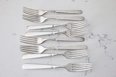 Vintage Silver Plate Forks | Flatware 8 Pcs.  Debra Hall Lifestyle Family Dining Table, Flatware Patterns, Fork Set, Dinner Fork, Silver Flatware, Forks, Teak Wood, Buy Vintage, Makers Mark