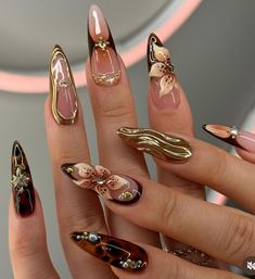 Brown Long Acrylic Nails, Nail Inspo Almond Fall, Autumn Acrylic Nails, Gel Nails French, Maroon Nails, Fall Gel Nails, Acrylic Press On Nails, Her Nails, Nail Swag