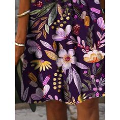 Women's Casual Dress T Shirt Dress Tee Dress Shift Dress Floral Print V Neck Mini Dress Active Fashion Outdoor Vacation Short Sleeve Regular Fit Purple Spring Summer S M L Xl Xxl Purple Floral Print Knee-length Mini Dress, Casual Purple Spring Dress, Casual Purple Dresses For Fall, Purple Knee-length Mini Dress For Vacation, Casual Purple Mini Dress For Fall, Casual Purple Floral Print Mini Dress, Casual Purple Mini Dress With Floral Print, Purple Spring, V Neck Mini Dress