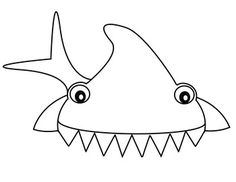 a drawing of a shark's head with big eyes and sharp teeth, on a white background