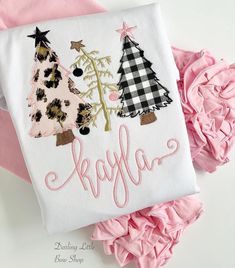 O Christmas Tree shirt or bodysuit for girls - pink, gold, black leopard print Christmas trees - Darling Little Bow Shop Leopard Print Christmas, O Christmas Tree, Ruffle Leggings, Pink Icing, Bodysuit Shirt, Christmas Tree Shirt, Bow Shop, Black Leopard Print, Matching Leggings