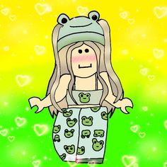 a drawing of a girl in pajamas with a frog on her back and hearts all over the background