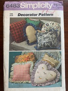 the front cover of a sewing pattern for pillows