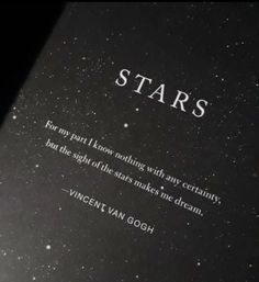 an open book with the words stars written in white on it and some black background