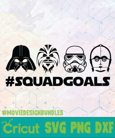 three star wars svg designs with the words squadgoals