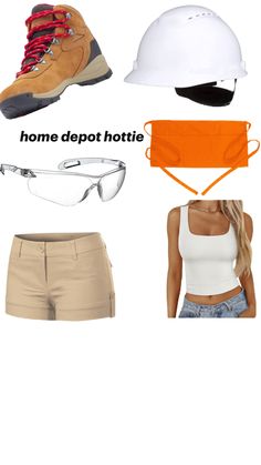 four different types of hats, shorts and sunglasses are shown with the words home depot hottie