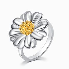 Bring joy to your life with this astonishing silver sunflower ring. It is made of a gold-plated copper band, featuring a stunning sunflower at the center. Gift it to your best friend or someone special. Sunflower Ring, Someone Special, Adjustable Ring, Adjustable Rings, Gold Accents, Floral Rings, Best Friend, Ideal Gift, Sunflower