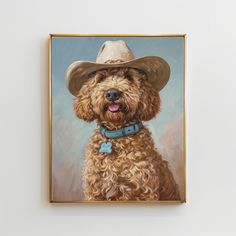 a painting of a dog wearing a cowboy hat