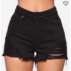 Weekender High Rise Distressed Shorts In Black. Never Worn. Fashion Nova Shorts, High Rise Black Jeans, High Waisted Black Jeans, Black Jean Shorts, Fashion Nova Models, Jeans For Short Women, Fashion Nova Jeans, Distressed Shorts, Red And Yellow