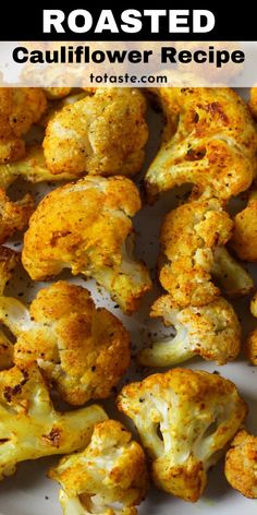 roasted cauliflower recipe on a white plate