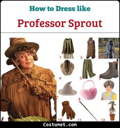 an image of how to dress like professor sprout from the wizard's costume book