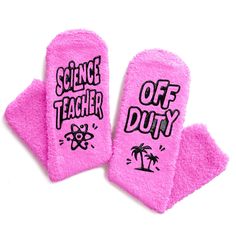 SCIENCE TEACHER GIFTS: The bottom reveals a non-slip secret message: "SCIENCE TEACHERS OFF DUTY" making them the perfect gift for inspiring science teachers. SIZE & MATERIAL: These fluffy socks are made of plush coral fleece, providing ultimate comfort and warmth. Designed to fit women's shoe sizes 6-10. Our fuzzy socks also feature black non-slip soles, ensuring your safety on wood and tile floors. CUPCAKE PACKAGING: To ensure easy transportation, they are not assembled. However, we provide an School Gifts For Teachers, Cupcake Packaging, Scientist Gifts, Back To School Gifts For Teachers, Science Teacher Gifts, Teacher Birthday, Fluffy Socks, Fuzzy Socks, Tile Floors