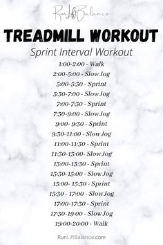 the treadmill workout plan is shown in black and white, with numbers on it